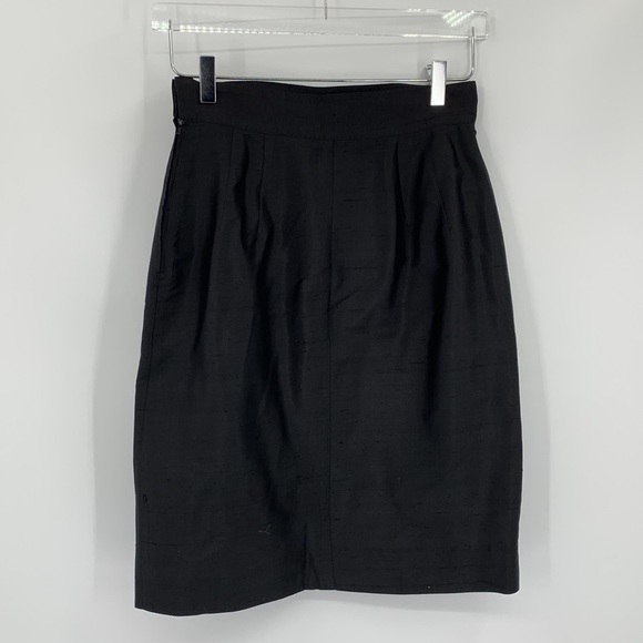 State of Claude Montana black silk dupioni pencil straight skirt Italy 90s 42 8 - Picture 2 of 3
